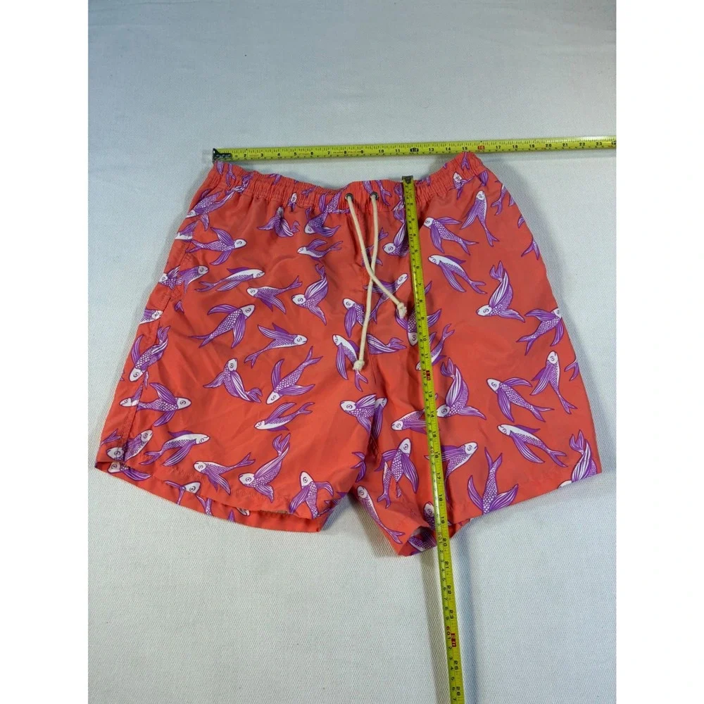 Strong Boalt Mens XL Swim Trunks Orange Purple Flying Fish Print Mesh Lined 6in‎